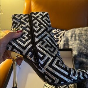 INC International Concepts Black and Silver Patterned Heeled Boots cozy classy
